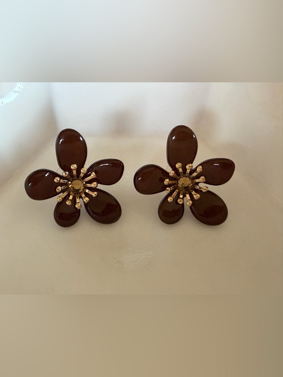 Jewelry - Brown Resin Flower Statement Earrings